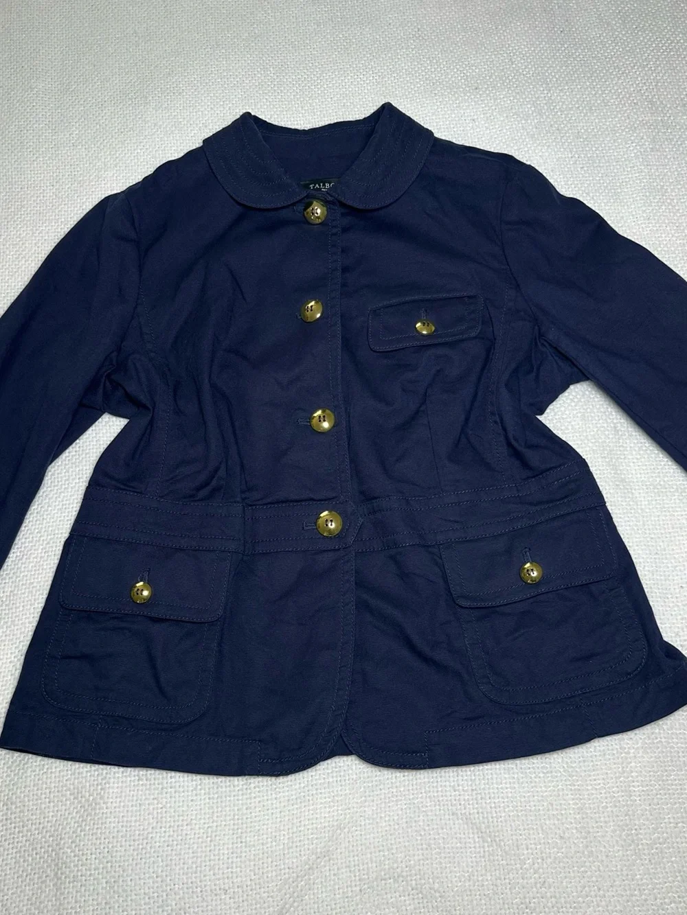 Talbots Petites Navy Blue Utility Jacket - Gold Button Detail - Size 14P